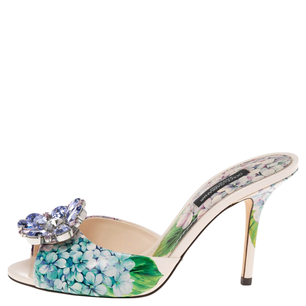 

Dolce & Gabbana Multicolor Patent Crystal Embellished Flower Slide Sandals Size