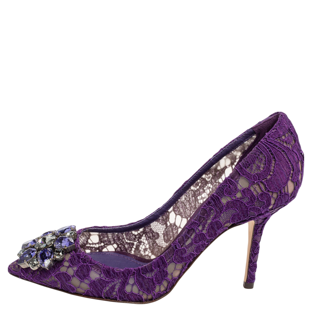 

Dolce & Gabbana Purple Lace Bellucci Crystal Embellished Pumps Size