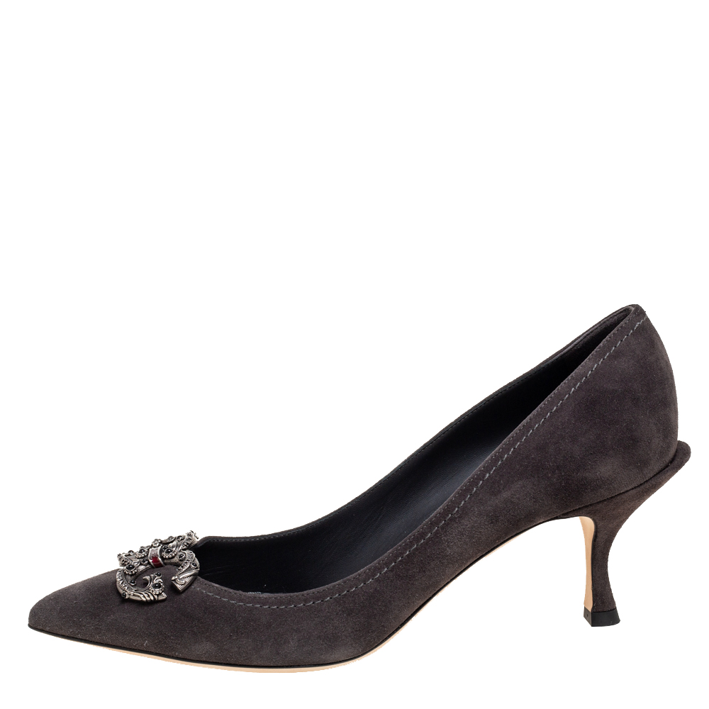 

Dolce & Gabbana Grey Suede DG Amore Pointed Toe Pumps Size
