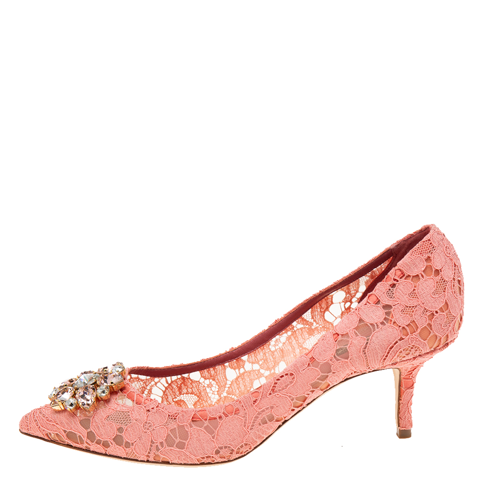 

Dolce & Gabbana Pink Lace Bellucci Pointed-Toe Pumps Size