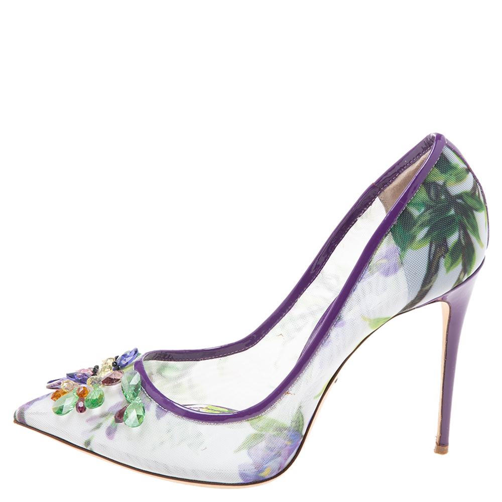 

Dolce & Gabbana Purple/Green Printed Mesh Crystal Embellished Pointed-Toe Pumps Size