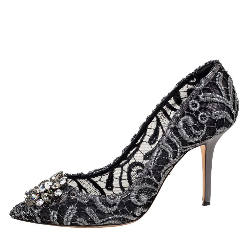 

Dolce & Gabbana Black/Silver Lace Bellucci Pointed Toe Pumps Size