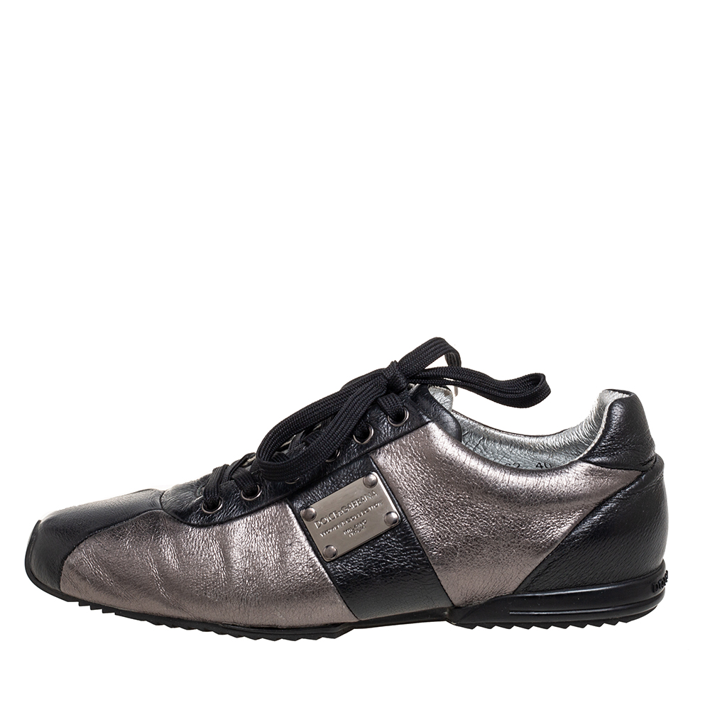 

Dolce & Gabbana Black/Metallic Leather Low Top Sneakers Size