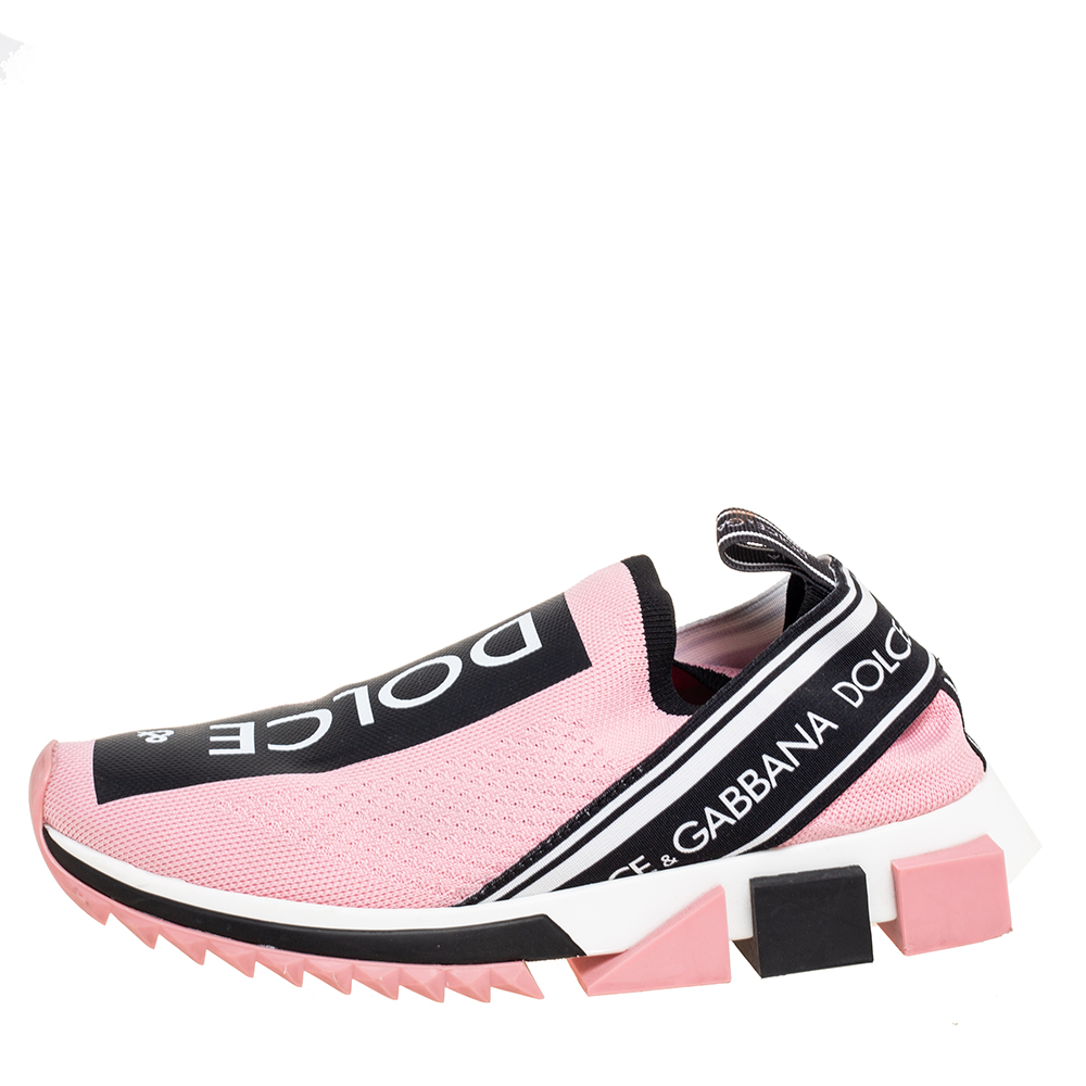 

Dolce & Gabbana Pink Stretch Fabric Sorrento Slip-On Sneakers Size