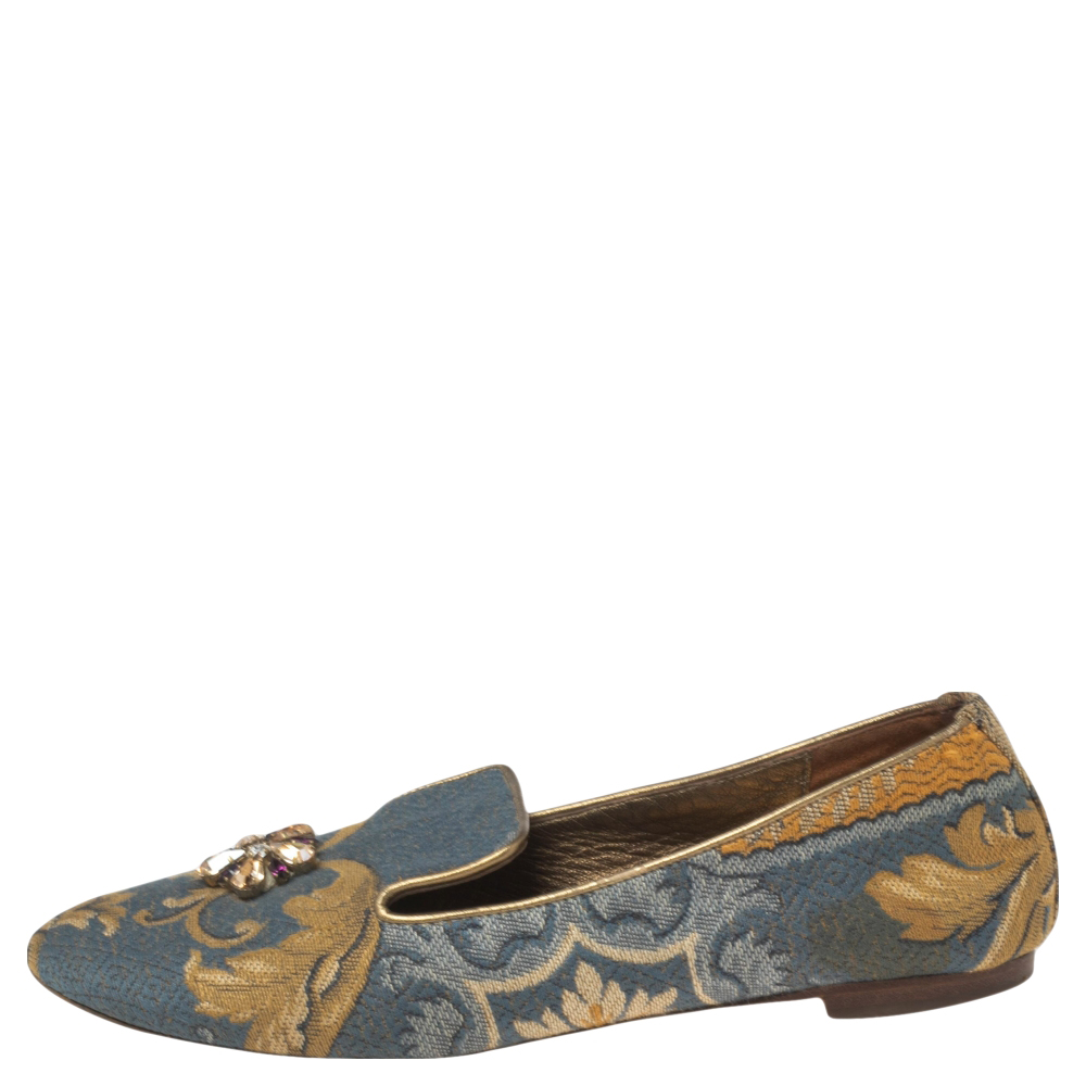 

Dolce & Gabbana Multicolor Brocade Embellished Slip On Loafers Size