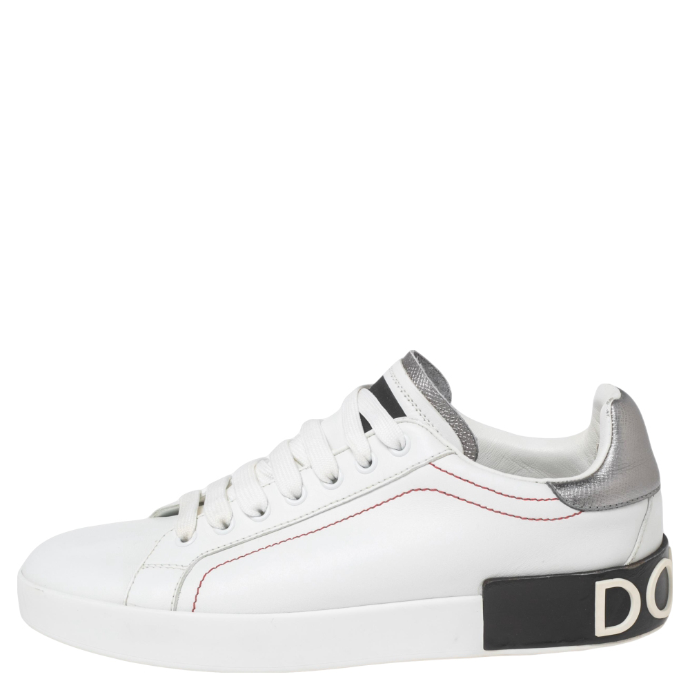 

Dolce & Gabbana White Leather Nappa Portofino Lace-Up Sneakers Size