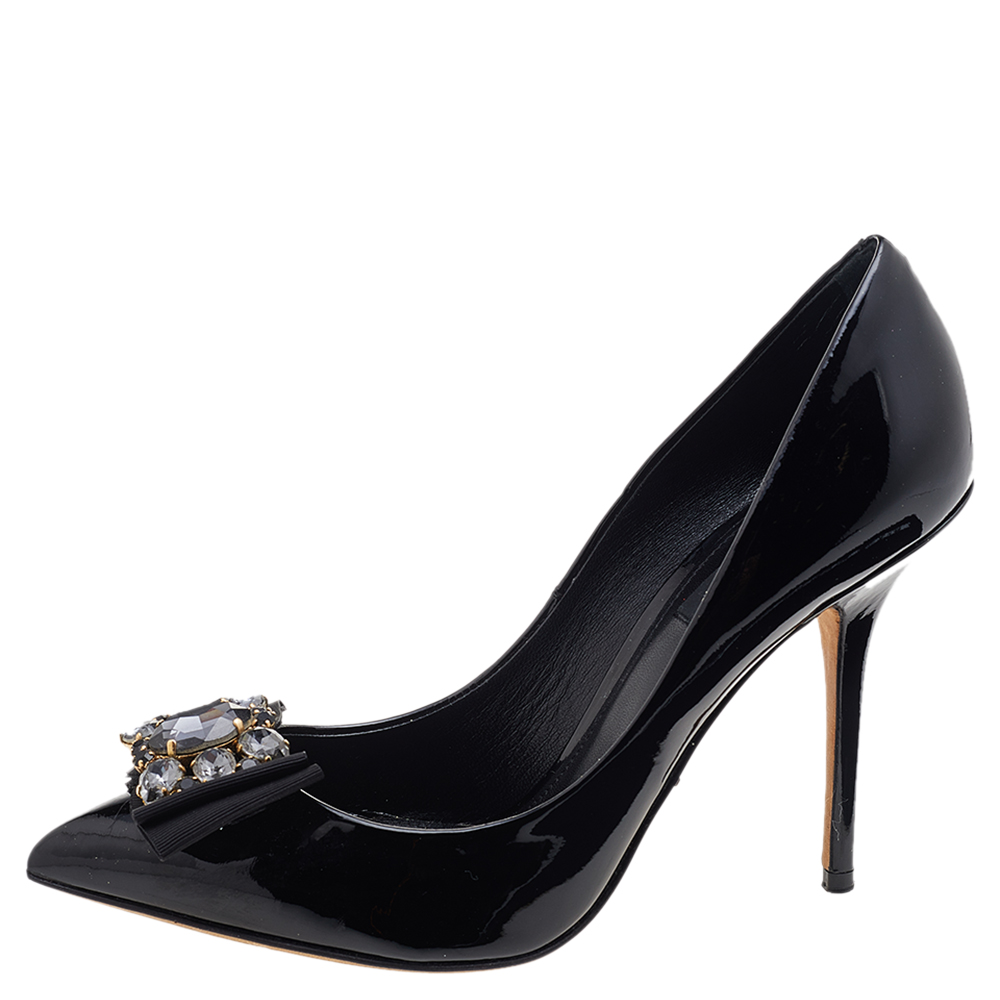 

Dolce & Gabbana Black Patent Leather Embellished Pointed Toe Pumps Size