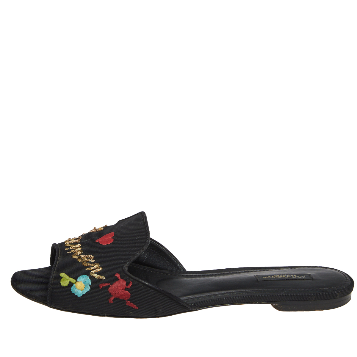 

Dolce & Gabbana Black Canvas Embroidery Flat Sandals Size