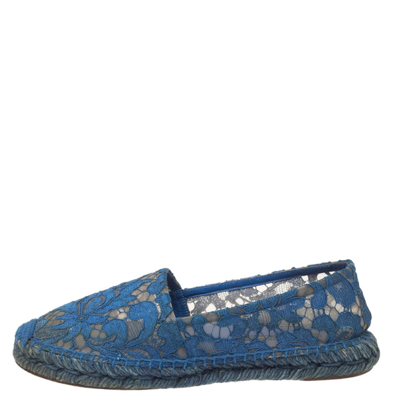 

Dolce & Gabbana Blue Lace Espadrille Flats Size