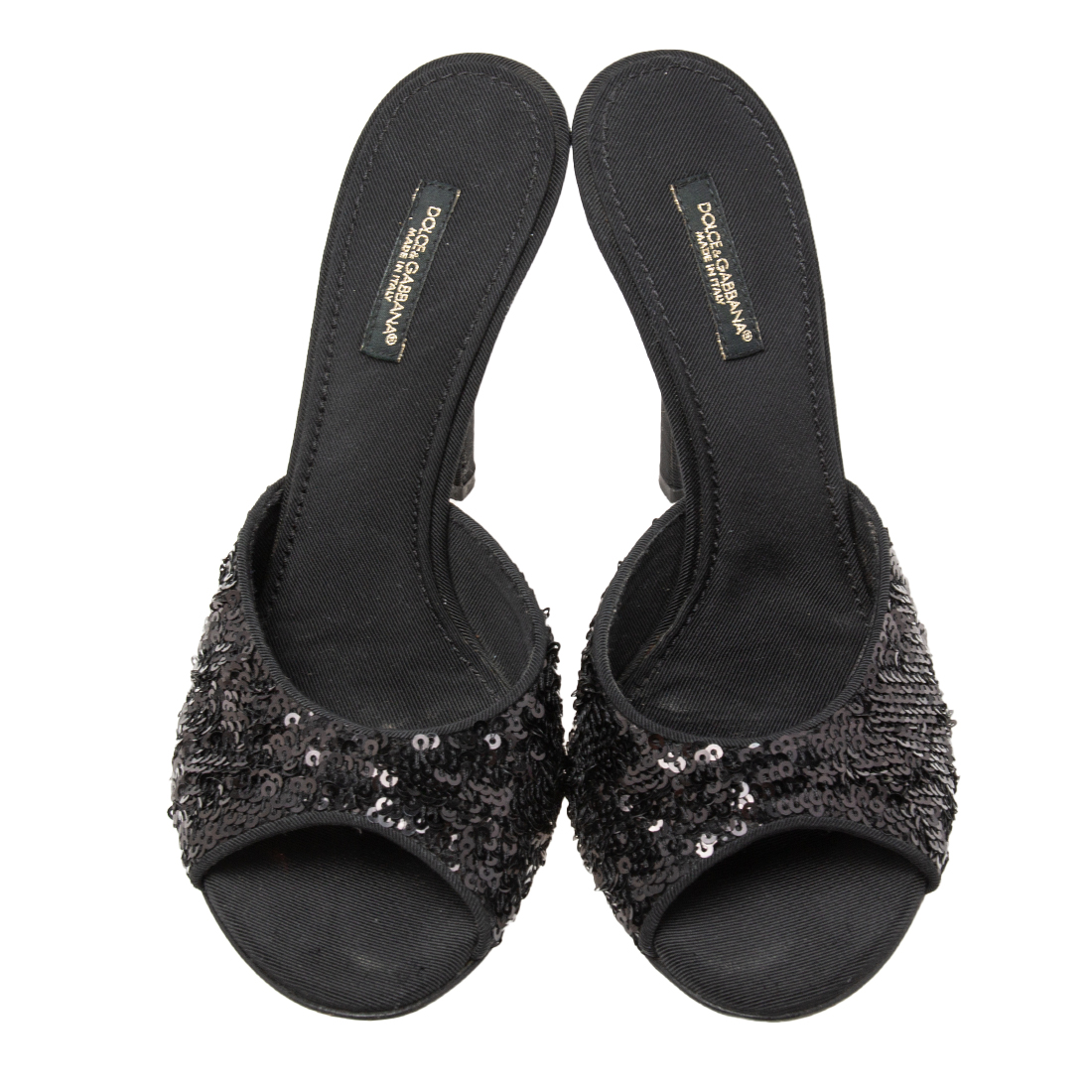 

Dolce & Gabbana Black Sequins Open Toe Slides Sandals Size