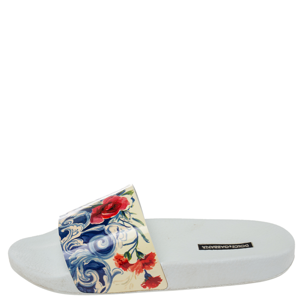 

Dolce & Gabbana Multicolor Patent Floral Print Flat Slide Sandals Size
