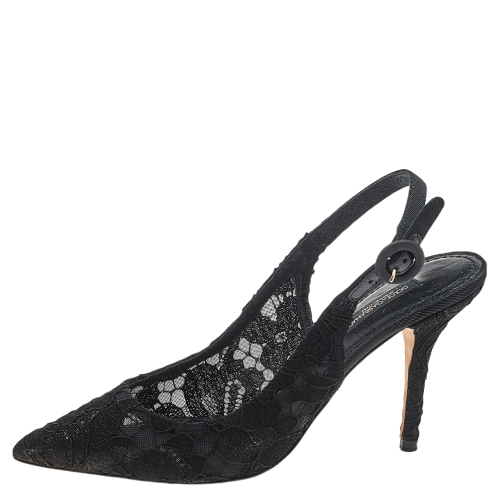 

Dolce & Gabbana Black Lace Pointed Toe Slingback Sandals Size