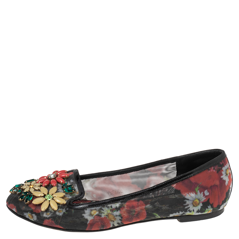 

Dolce & Gabbana Multicolor Net Embellished Ballet Flats Size