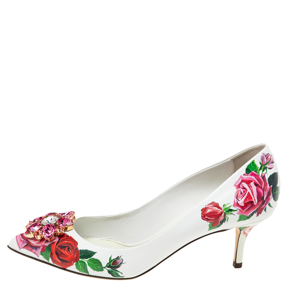 

Dolce & Gabbana White Floral Print Leather Bellucci Pumps Size