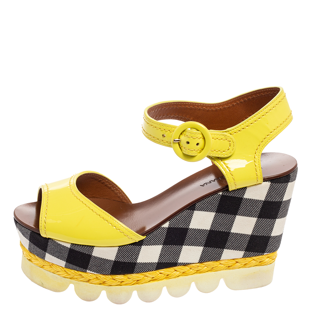 

Dolce & Gabbana Yellow Patent Leather Bubble Sole Wedge Espadrille Sandals Size