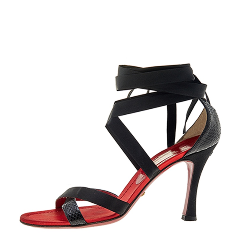 

Dolce & Gabbana Black Snakeskin And Satin Ankle Wrap Sandals Size