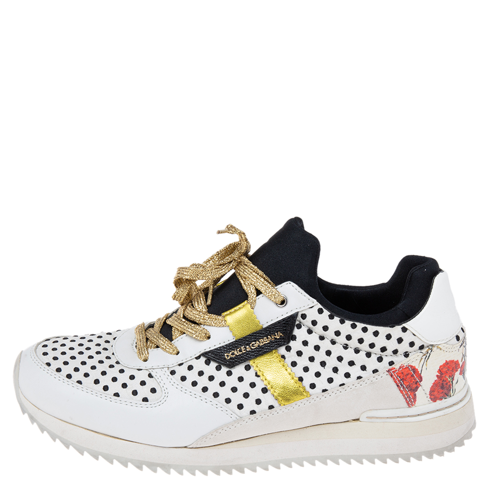 

Dolce & Gabbana White/Black Polka Dot Leather Low Top Sneakers Size