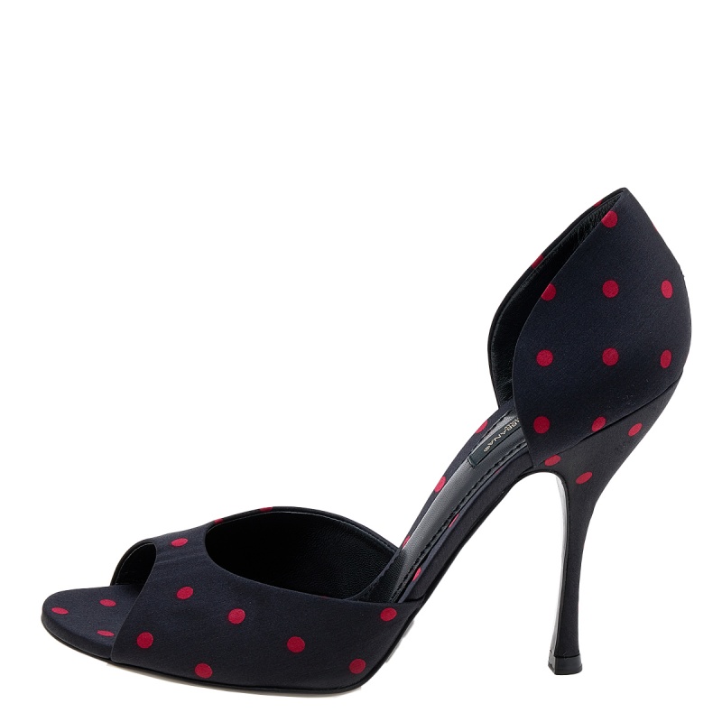 

Dolce & Gabbana Black/Red Polka Dot Satin D'orsay Pumps Size