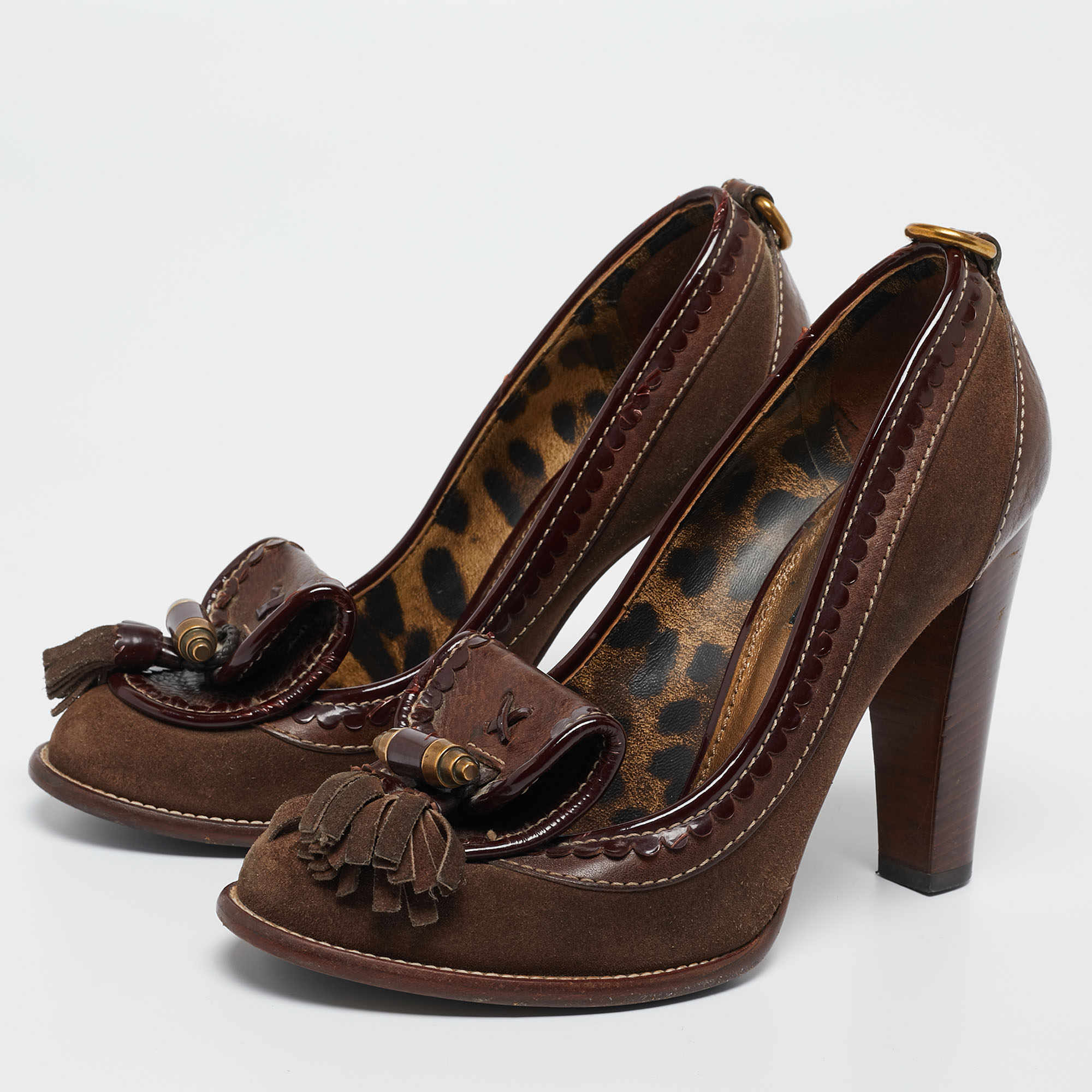 

Dolce & Gabbana Brown Suede and Leather Tassel Detail Pumps Size