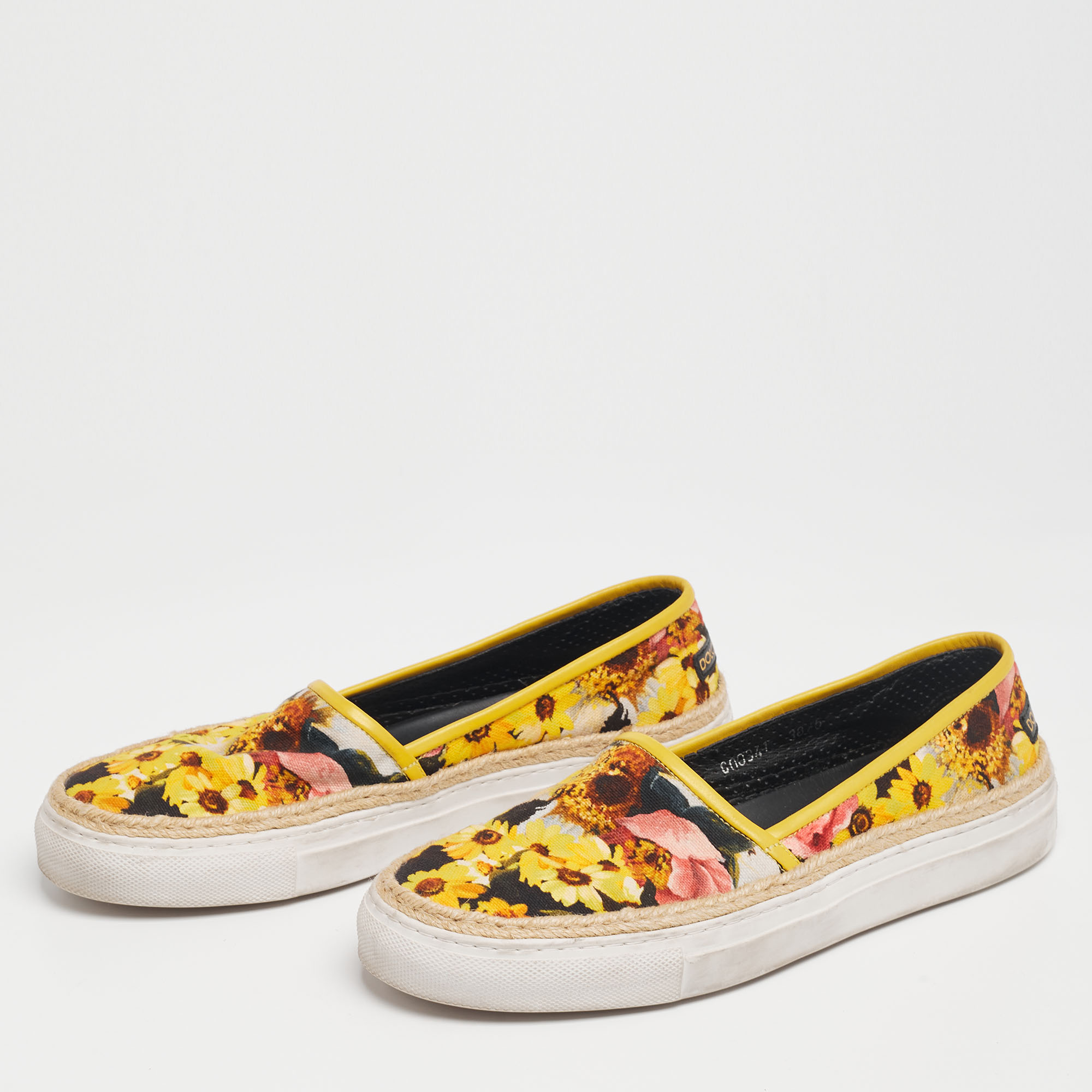 

Dolce & Gabbana Multicolor Canvas And Leather Slip On Sneakers Size 30.5