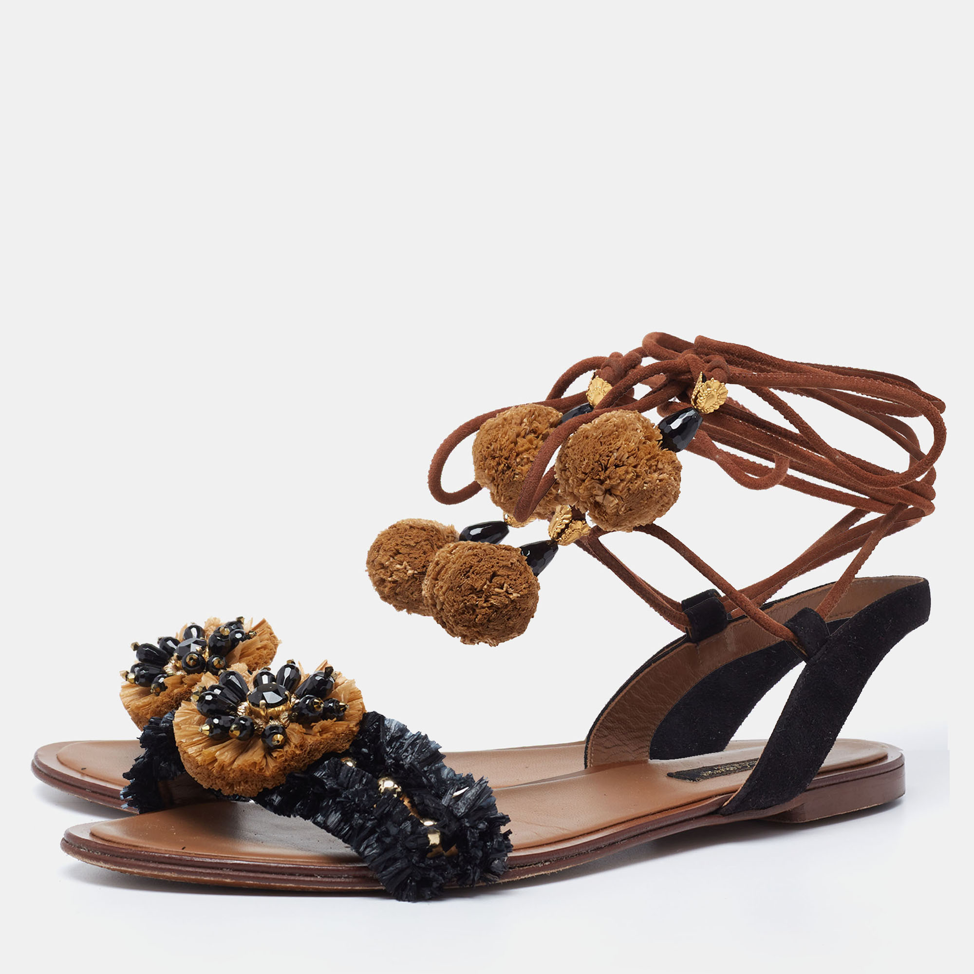 

Dolce & Gabbana Black/Brown Suede and Nylon Flat Sandals Size