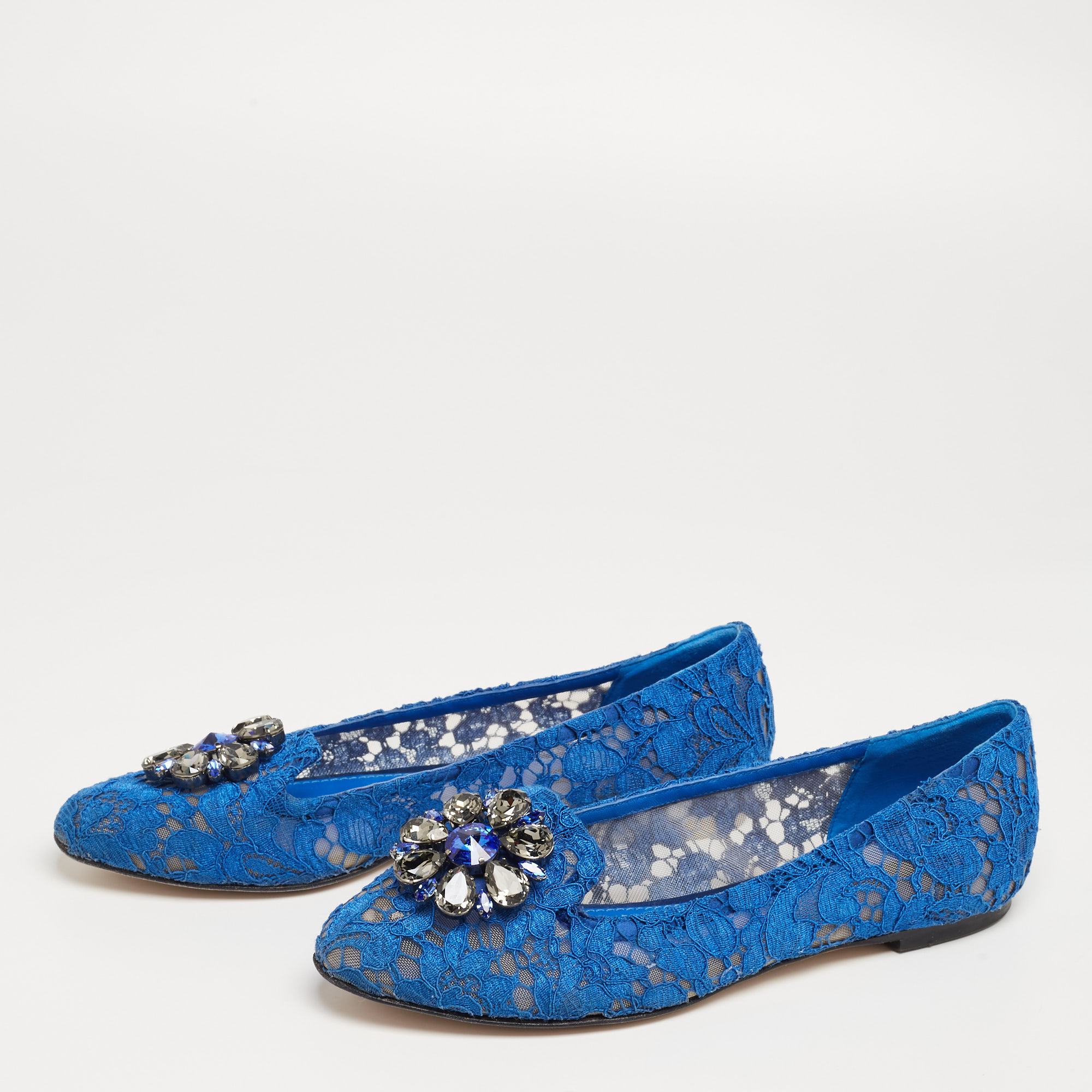 

Dolce & Gabbana Royal Blue Lace Taormina Ballet Flats Size