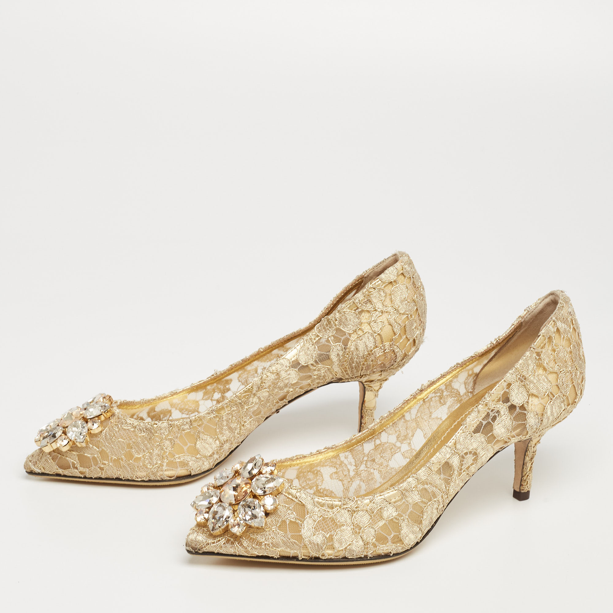 

Dolce & Gabbana Gold Lace Bellucci Pumps Size
