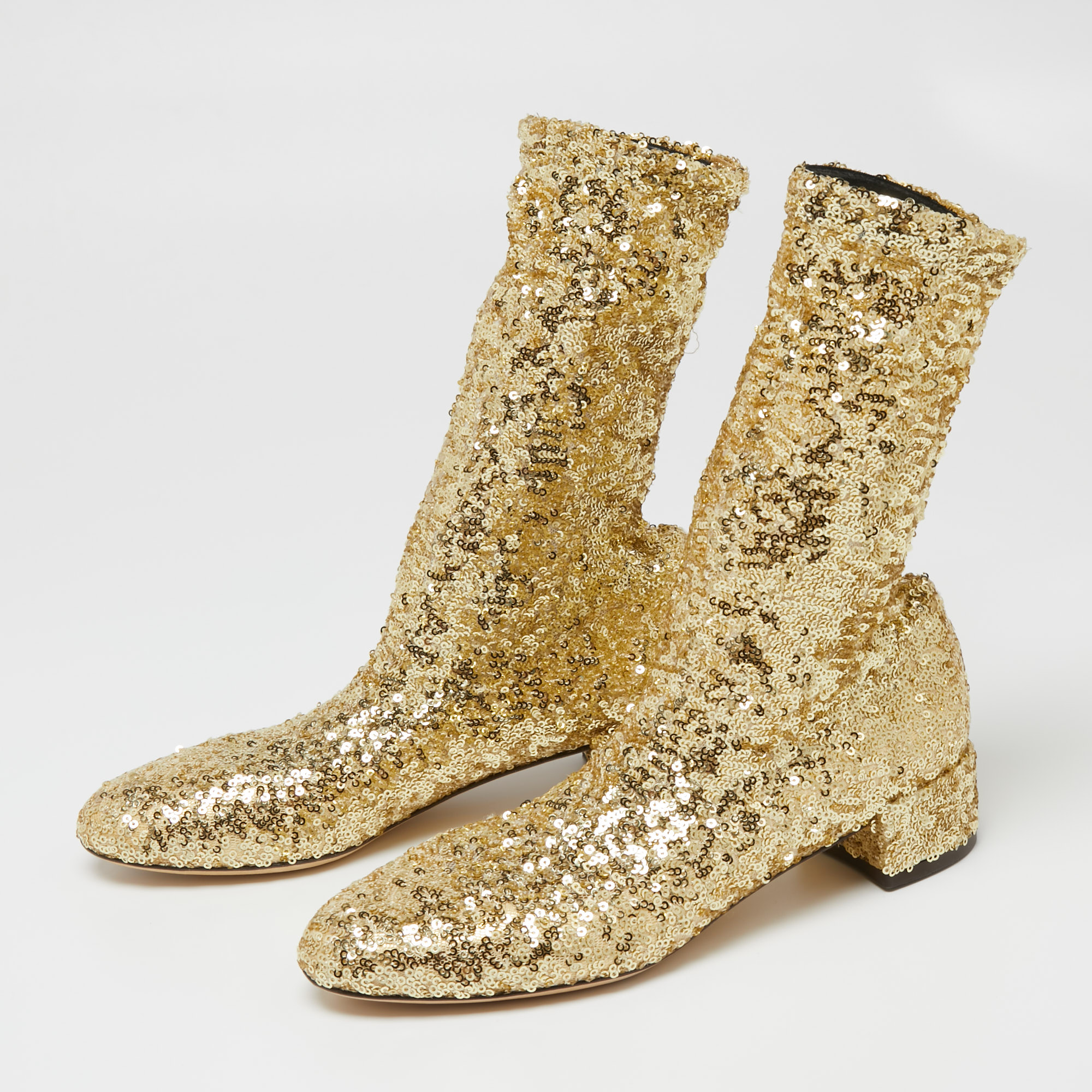 

Dolce & Gabbana Gold Sequin Ankle Boots Size