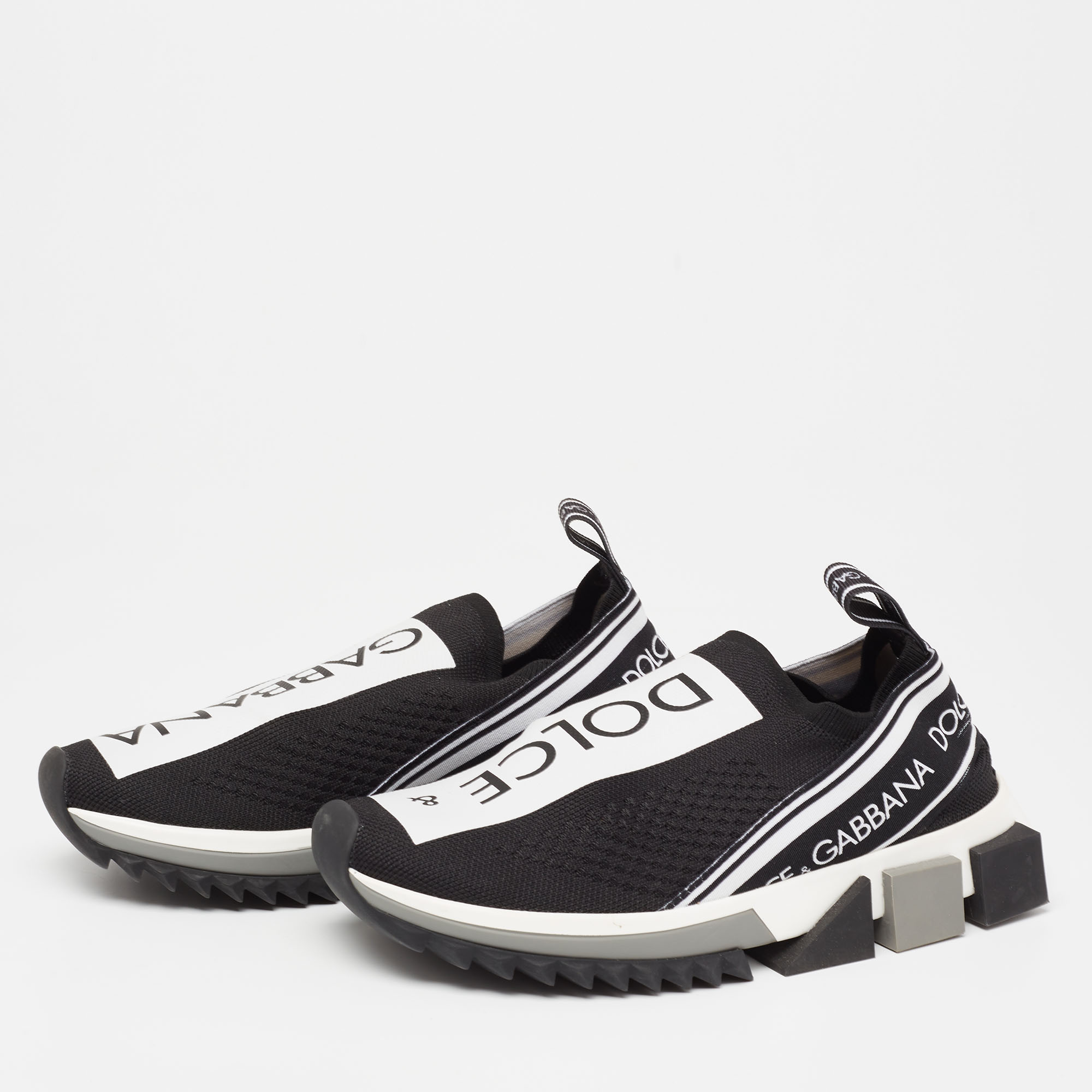 

Dolce & Gabbana Black/White Knit Fabric Sorrento Slip-On Sneakers Size