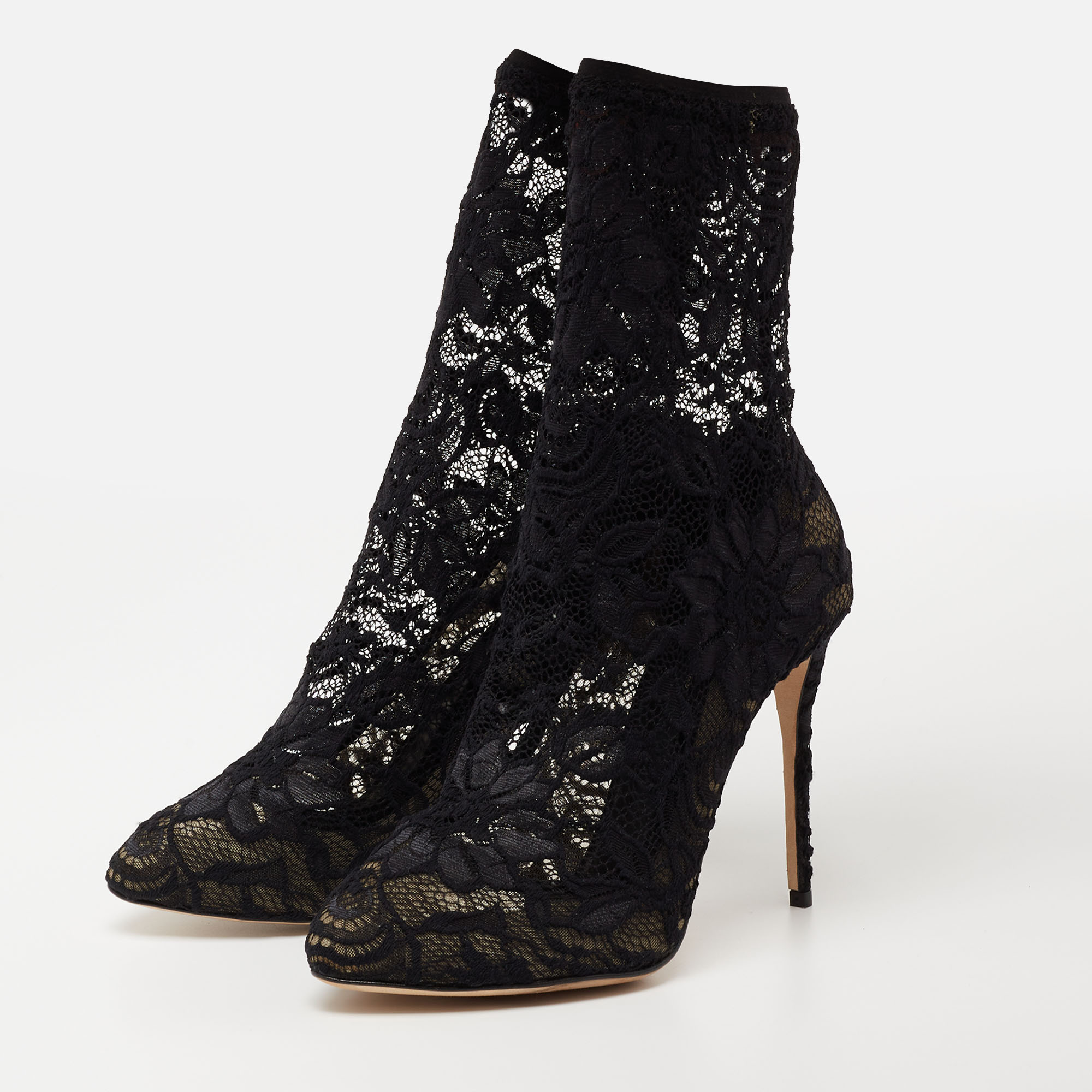 

Dolce & Gabbana Navy Blue Lace and Mesh Stretch Booties Size