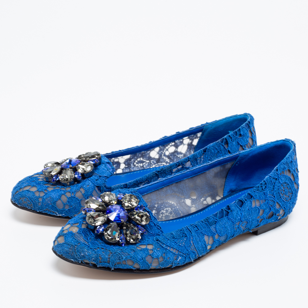 

Dolce & Gabbana Blue Lace Taormina Ballet Flats Size