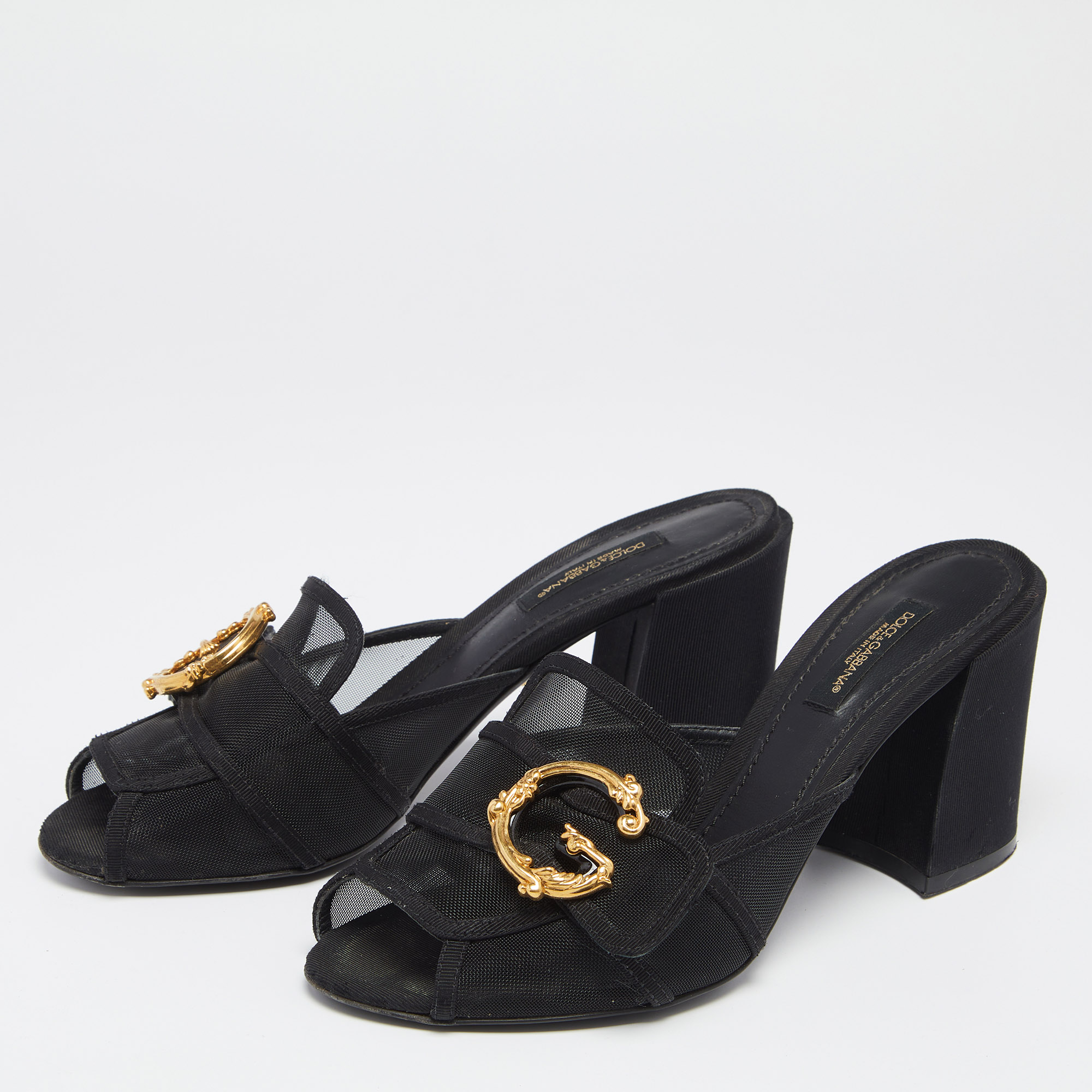 

Dolce & Gabbana Black Mesh DG Buckles Sandals Size