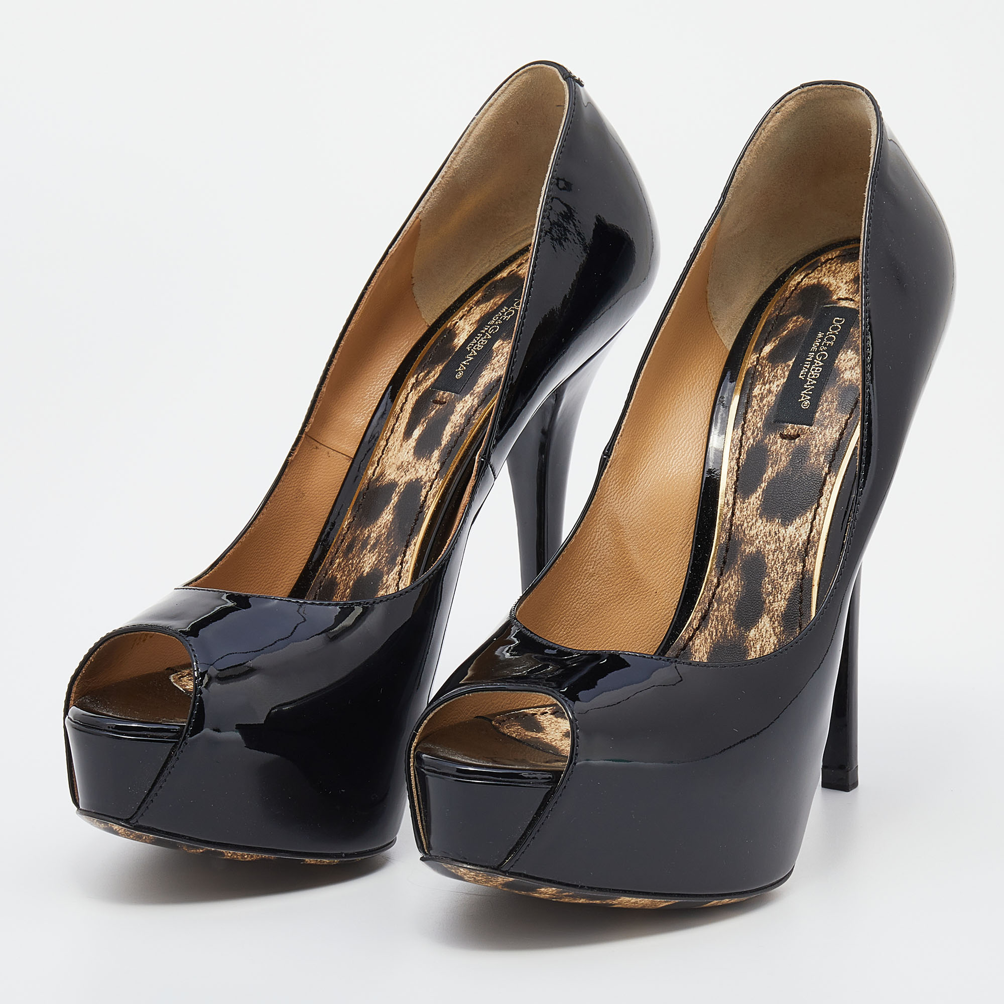 

Dolce & Gabbana Black Patent Leather Peep Toe Platform Pumps Size