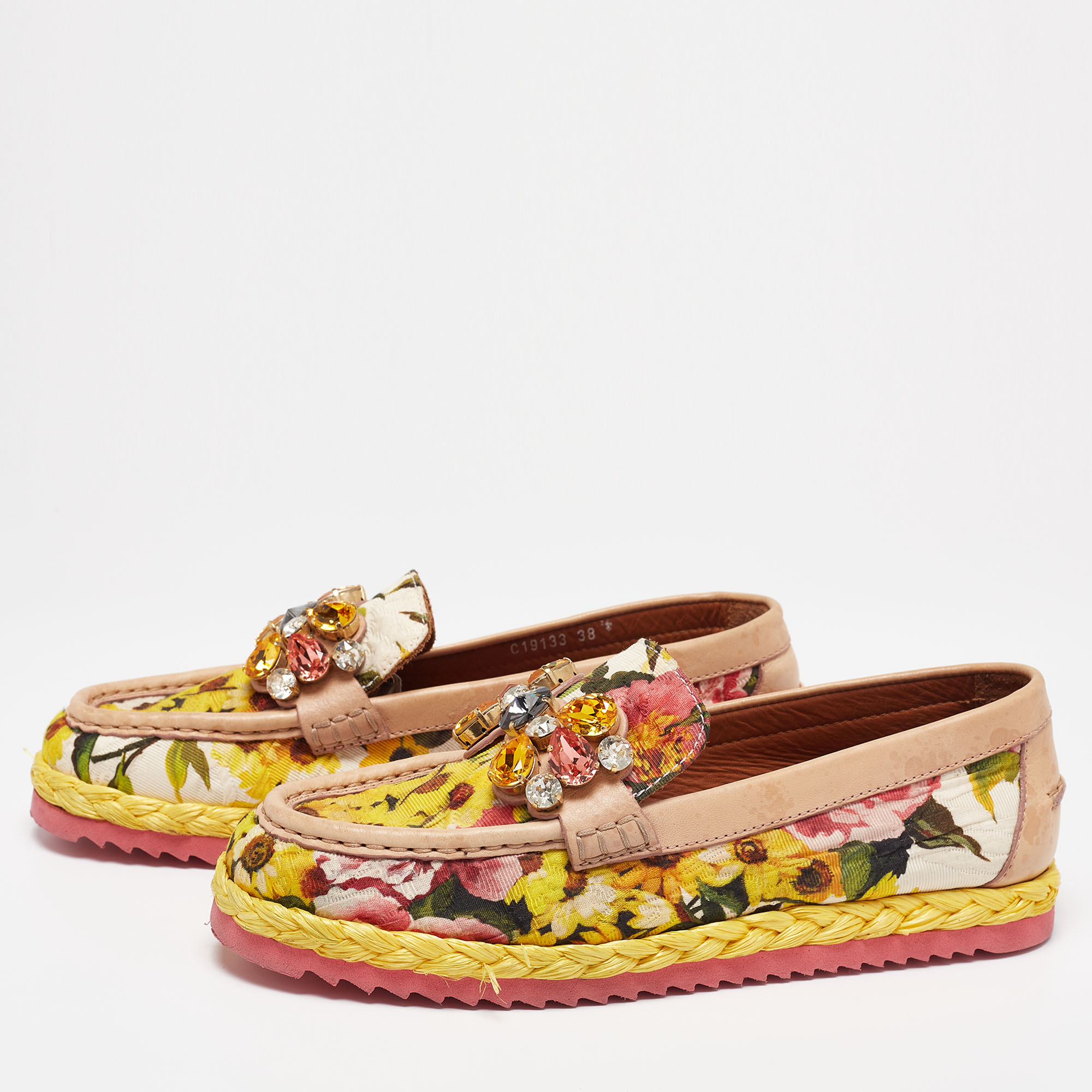 

Dolce & Gabbana Multicolor Leather And Lurex Fabric Crystal Embellished Loafers Size