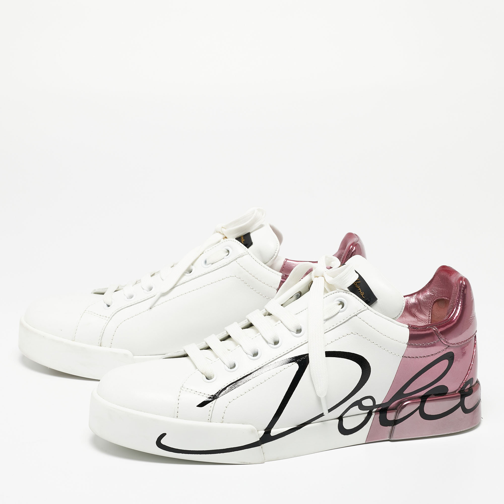 

Dolce & Gabbana White/Mauve Leather Portofino Low Top Sneakers Size