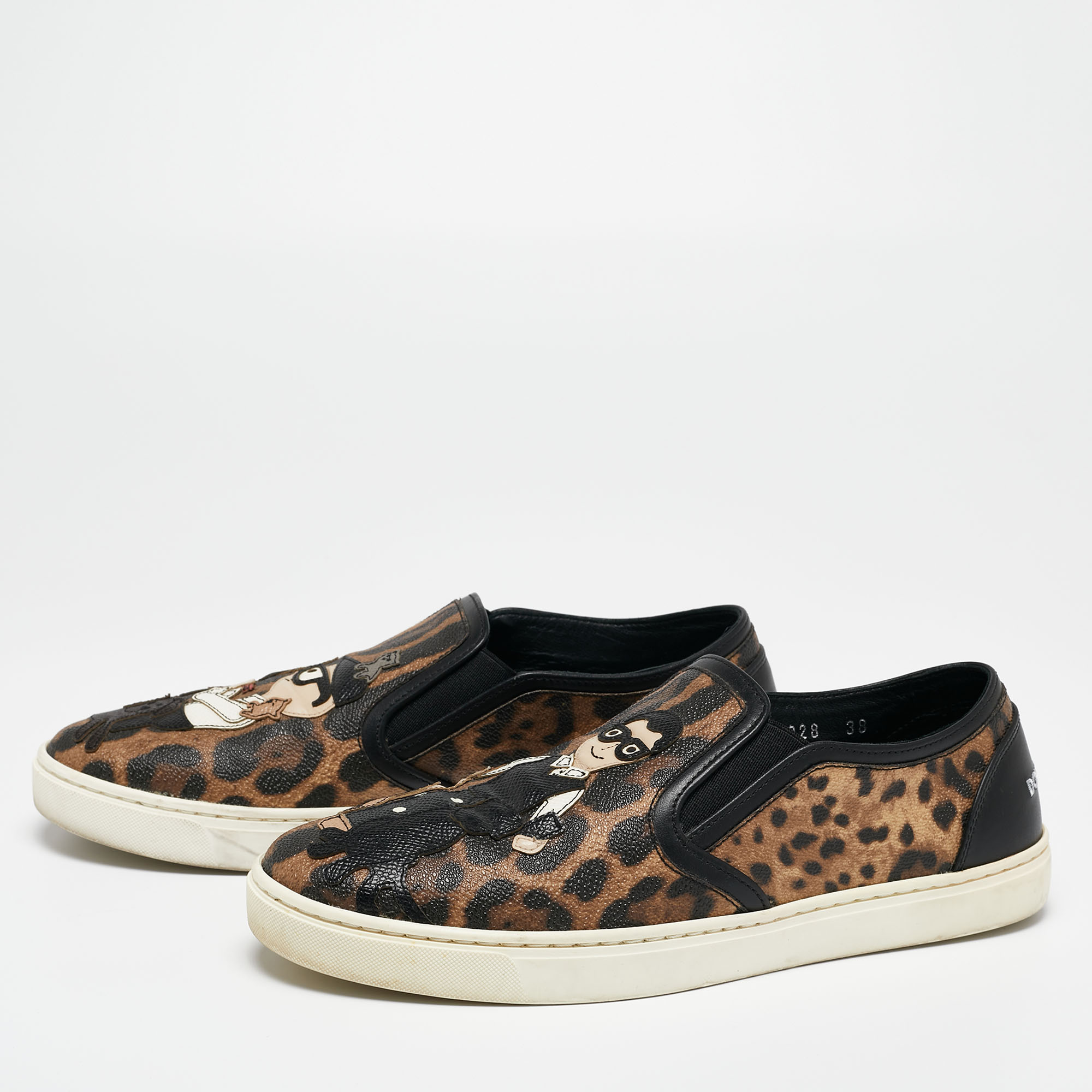 

Dolce & Gabbana Brown/Black Canvas Family Print Low Top Sneakers Size