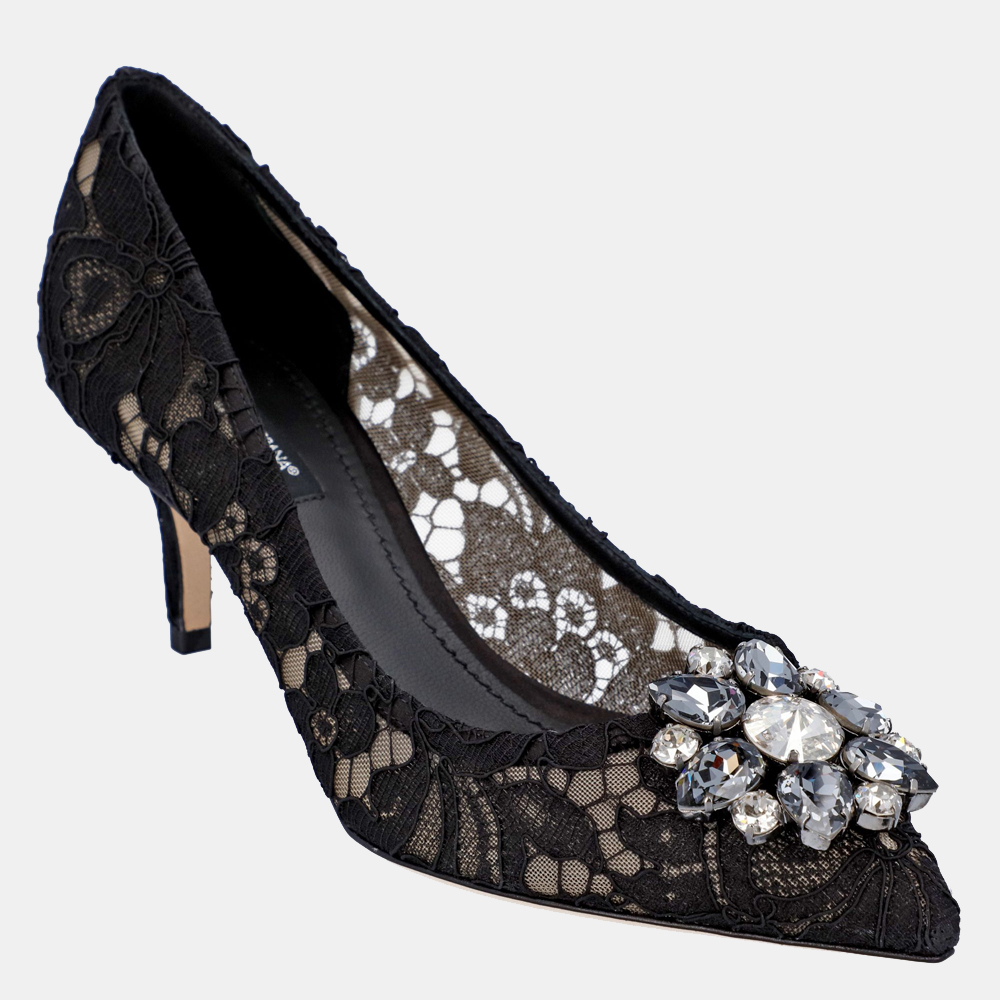 

Dolce & Gabbana Black Lace Brooch detailing Rainbow Pumps Size EU