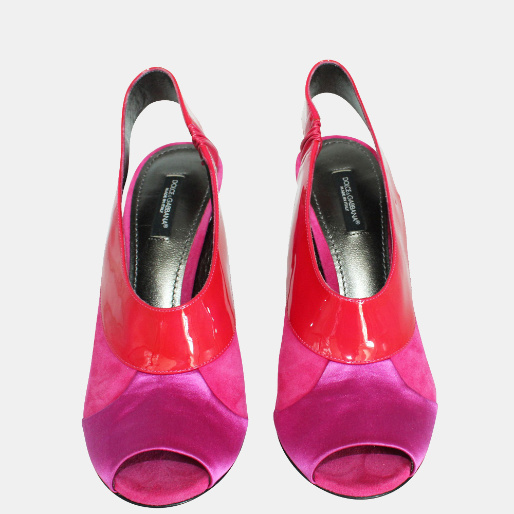 

Dolce & Gabbana Pink and Red Suede/ Leather Peep-Toe Sandals Size EU