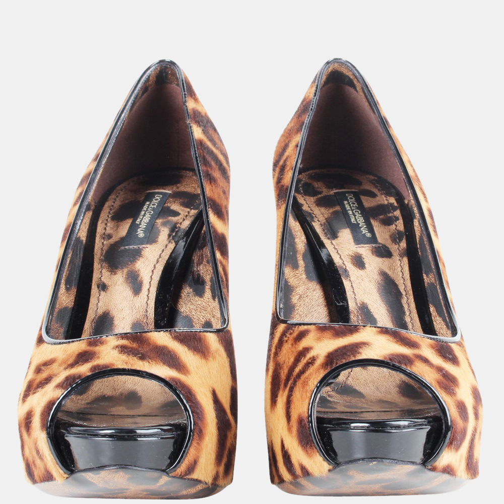 

Dolce & Gabbana Leopard Print Calf Hair Platform Pumps Size EU, Brown