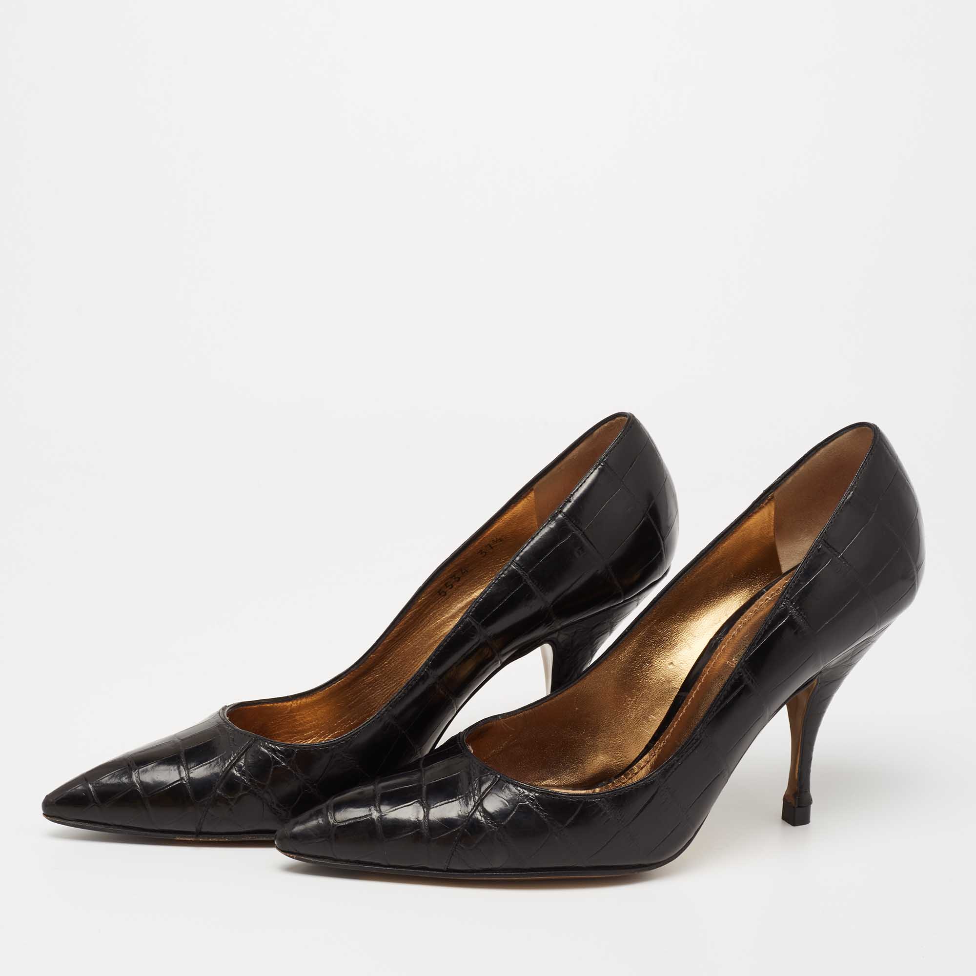 

Dolce & Gabbana Black Croc Embossed Leather Pointed Toe Pumps Size