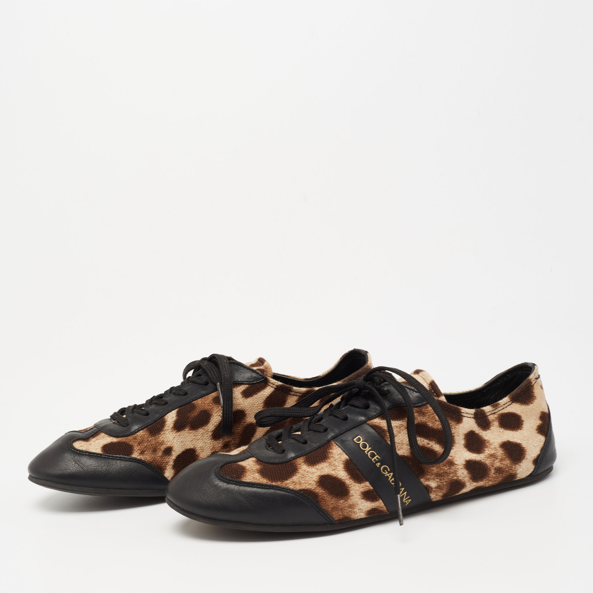 

Dolce & Gabbana Black/Brown Leopard Print Canvas And Leather Low Top Sneakers Size