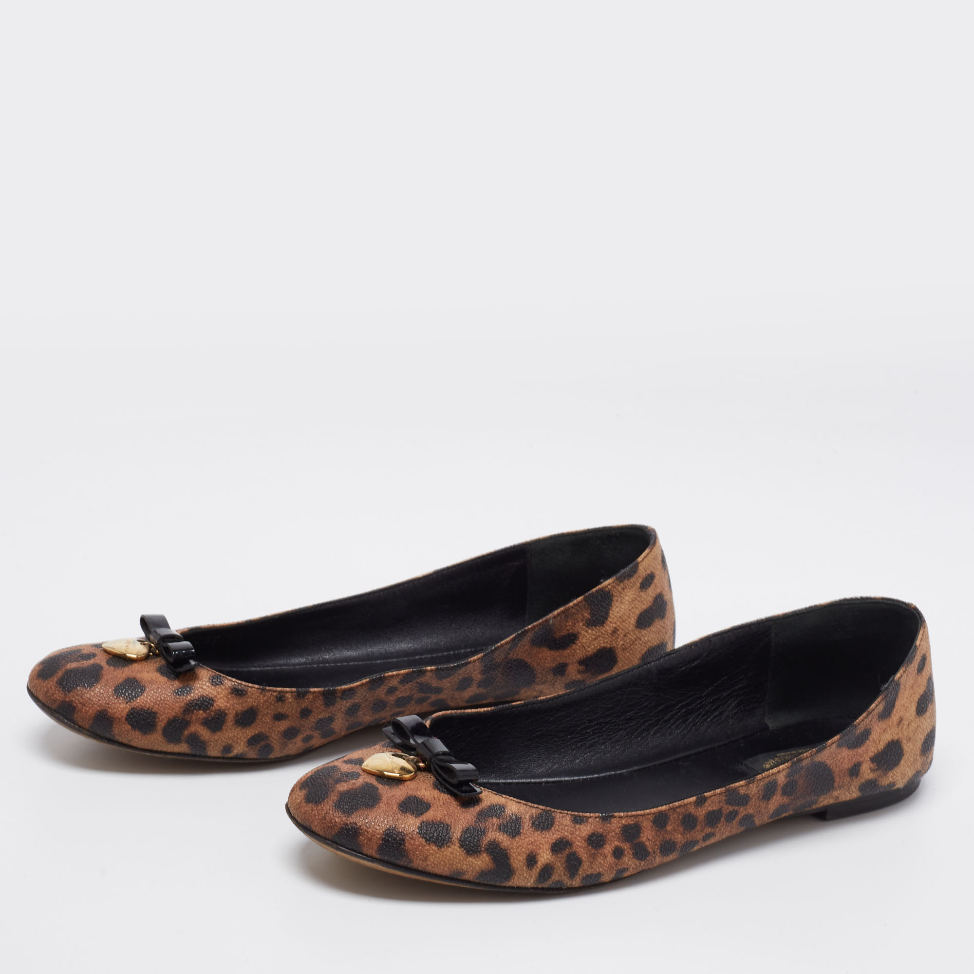 

Dolce & Gabbana Brown Leopard Print Coated Canvas Bow Detail Ballet Flats Size