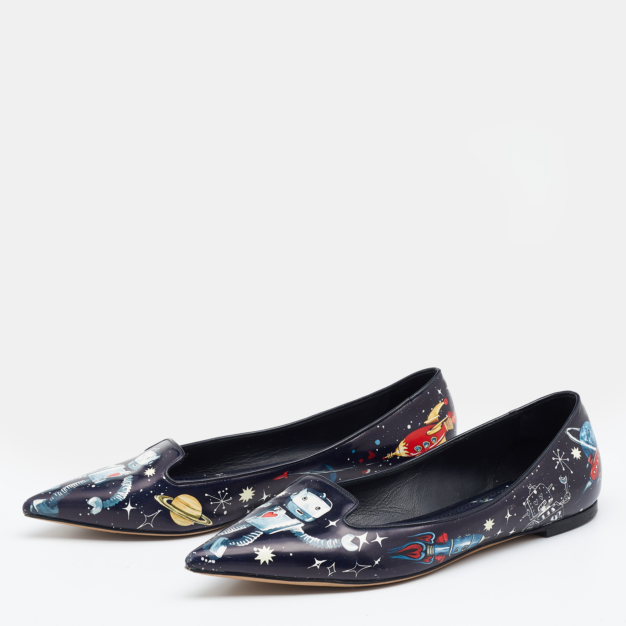 

Dolce & Gabbana Blue Space Robot Leather Ballet Flats Size
