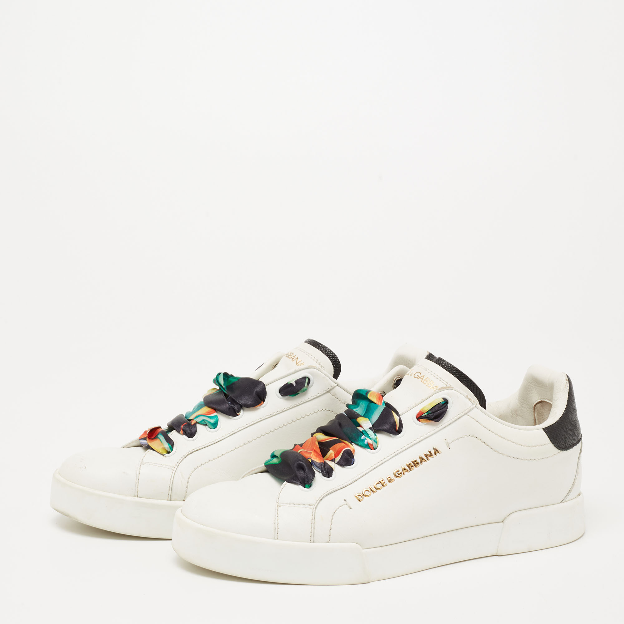 

Dolce & Gabbana White Leather Printed Lace Low Top Sneakers Size