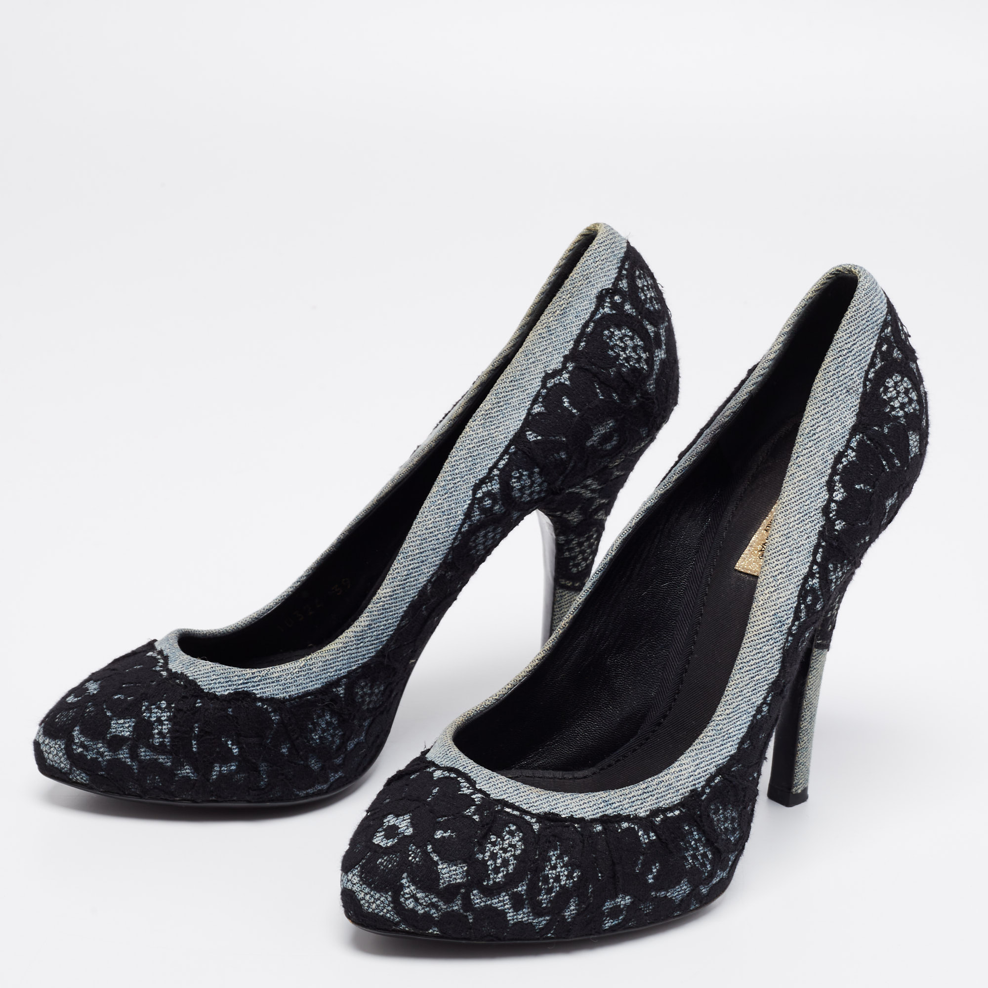 

Dolce & Gabbana Black/Light Blue Lace and Denim Pumps Size