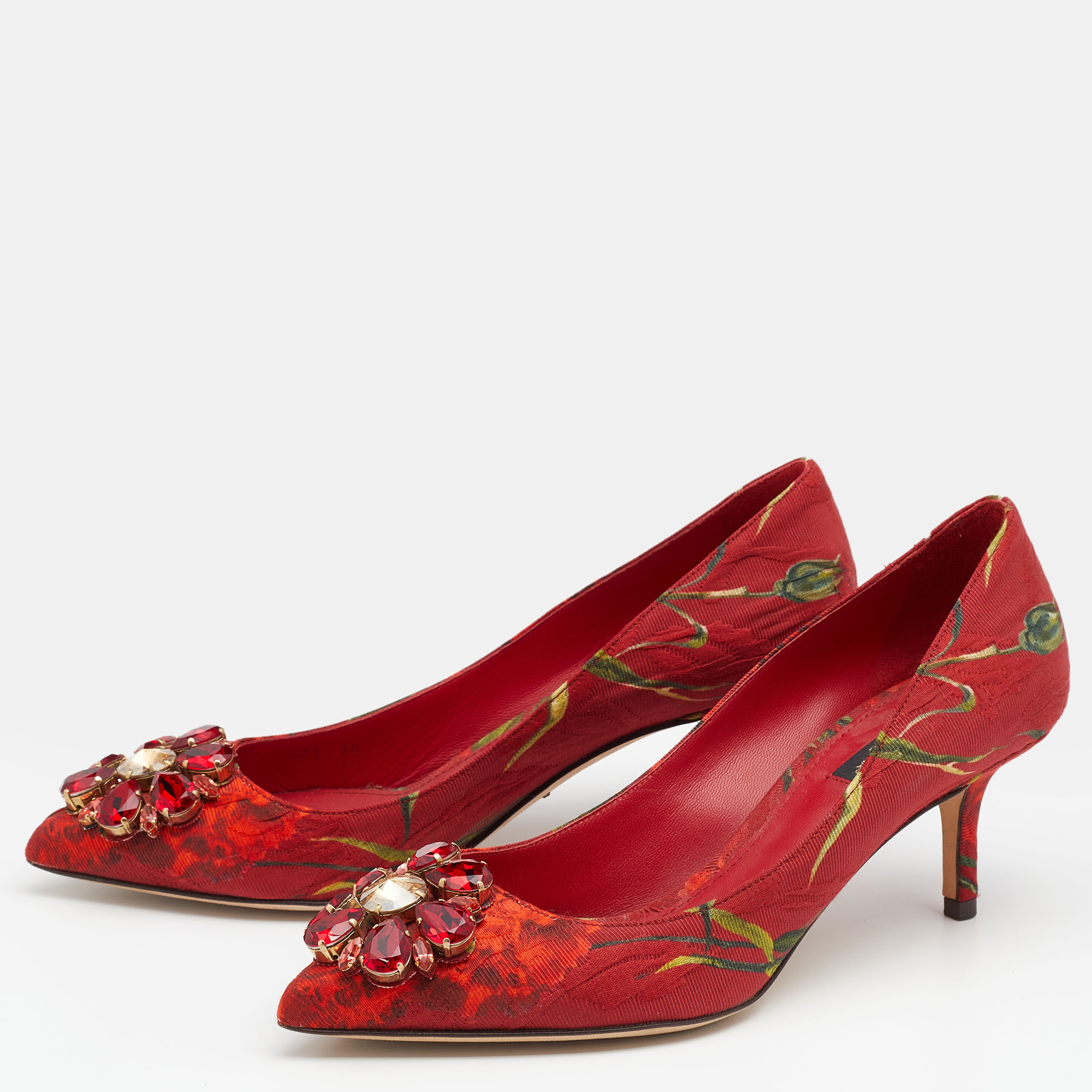

Dolce & Gabbana Red Floral Print Fabric Crystal Embellished Pumps Size