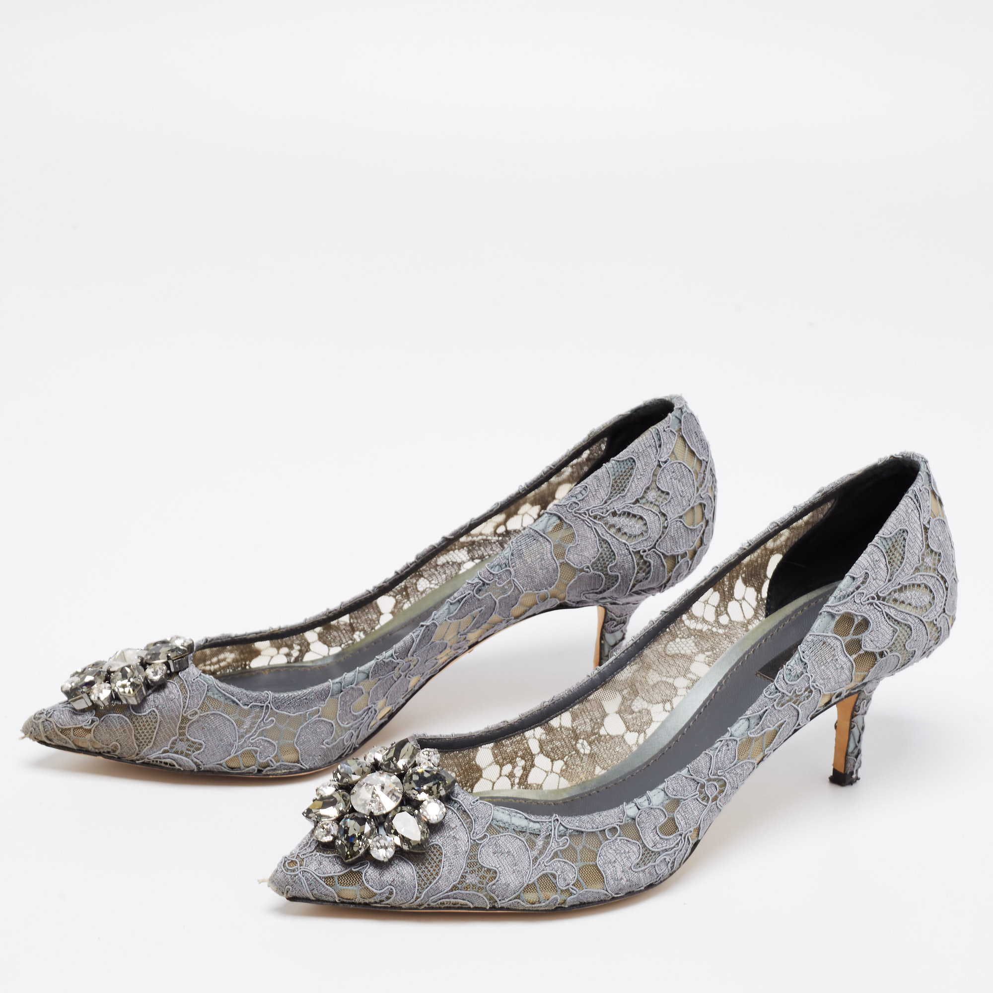 

Dolce & Gabbana Grey Lace Bellucci Pumps Size