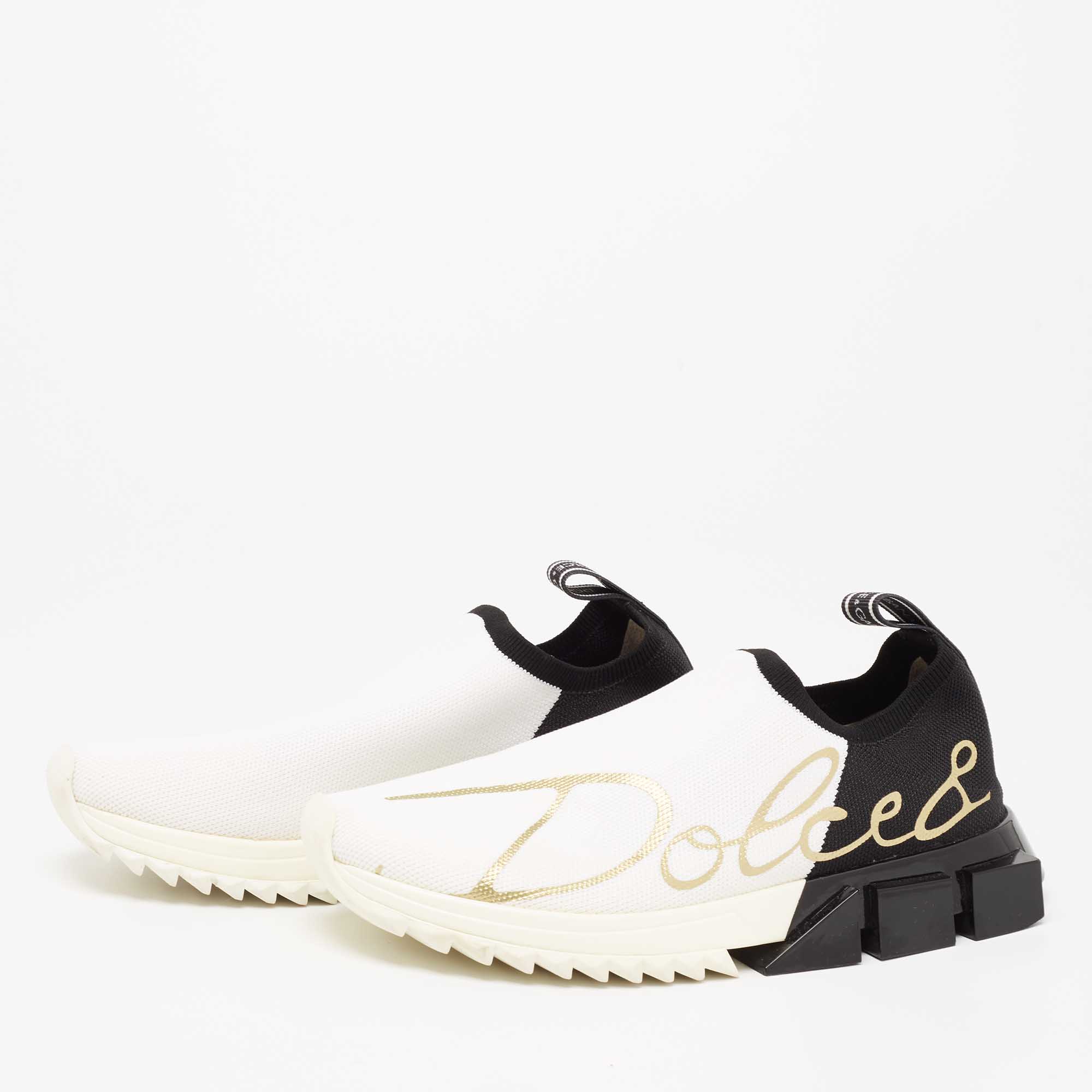 

Dolce & Gabbana White/Black Knit Fabric Sorrento Slip-On Sneakers Size