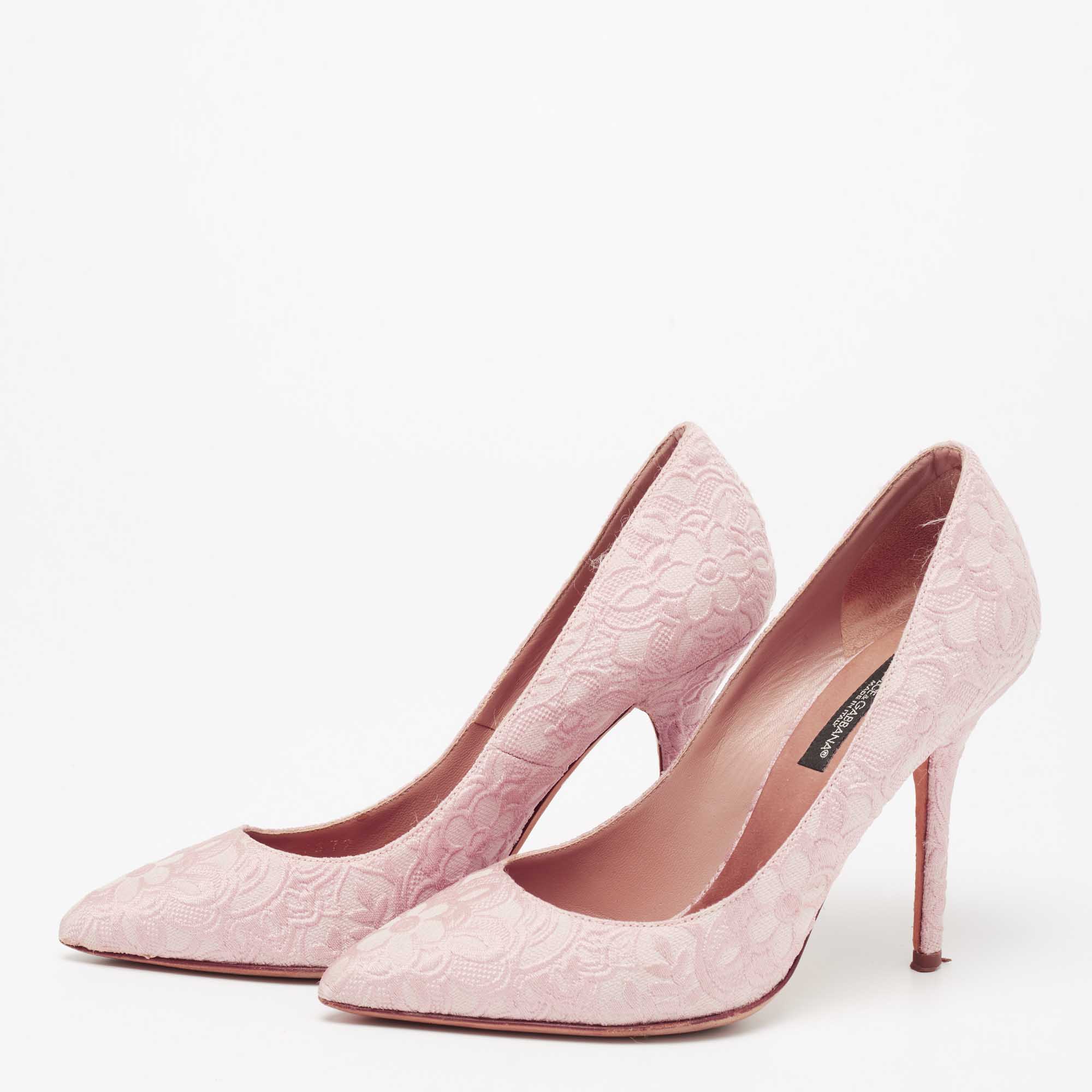 

Dolce & Gabbana Pink Brocade Fabric Pointed Toe Pumps Size