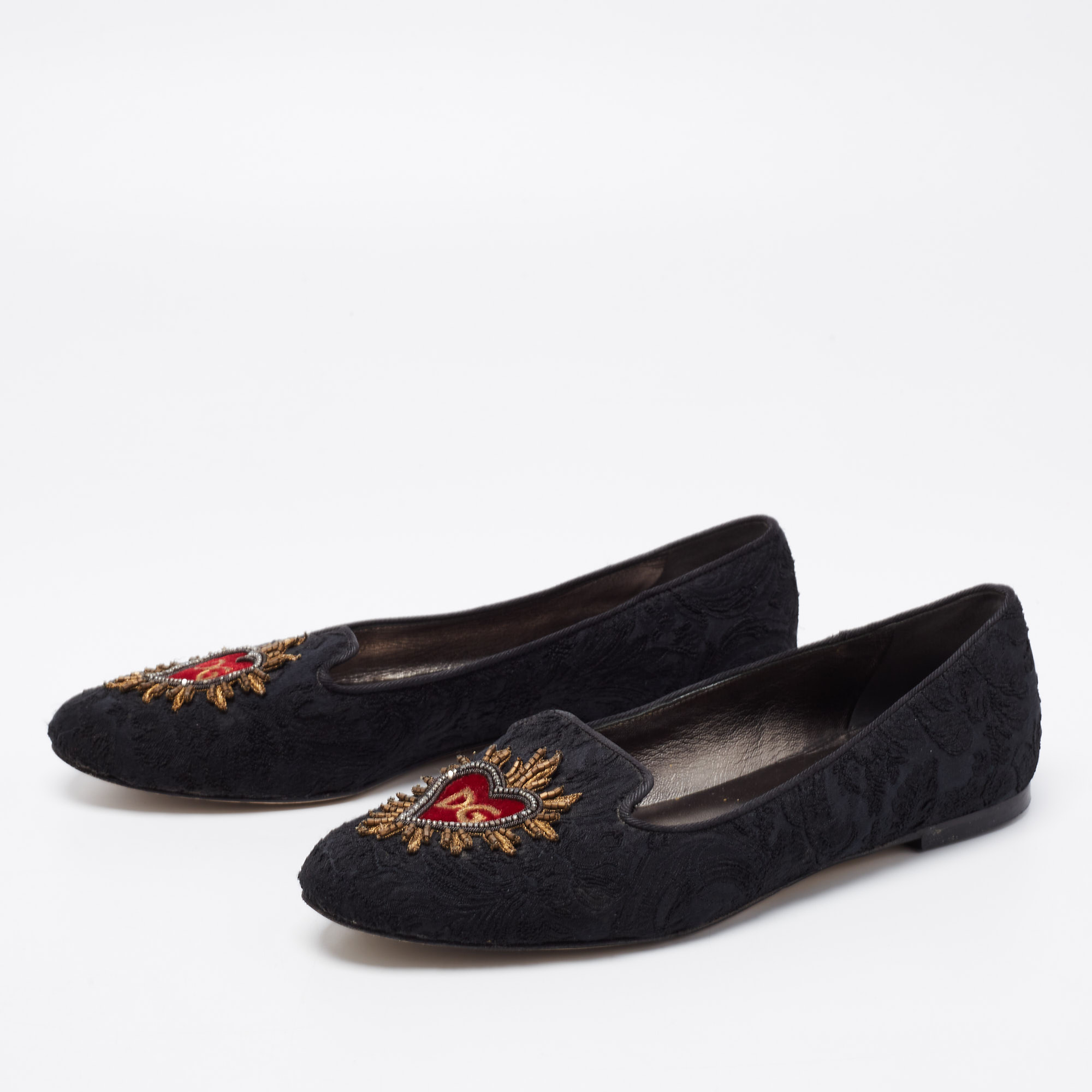 

Dolce & Gabbana Black Brocade Fabric Slip on Loafers Size